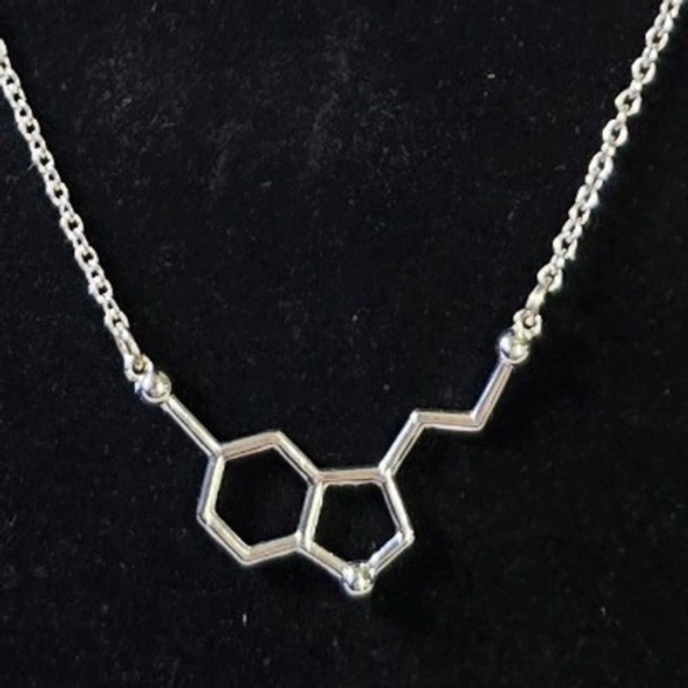 NEW‎ Serotonin Molecule Necklace Silver Tone Chemical Structure Pendant Jewelry